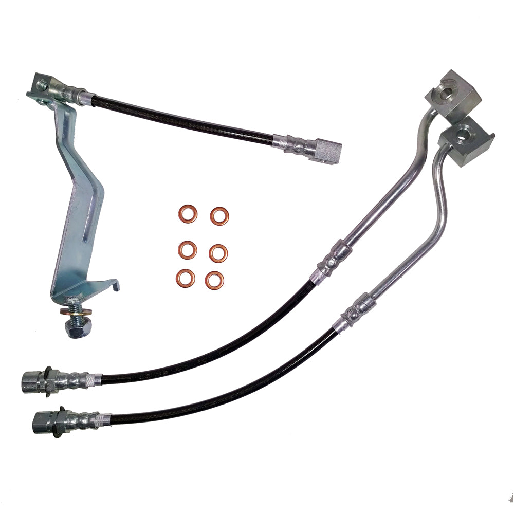J&M Products 1987-1993 Ford Mustang Fox Body Front & Rear Stainless Steel Brake Hose Kit (Part #22515)