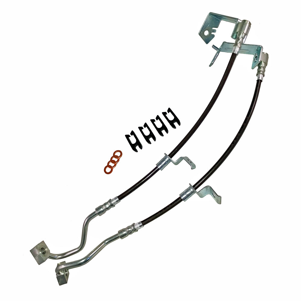 J&M 2005-2014 Ford Mustang Front Stainless Steel Brake Hose Kit - With ABS (Part #22530F)