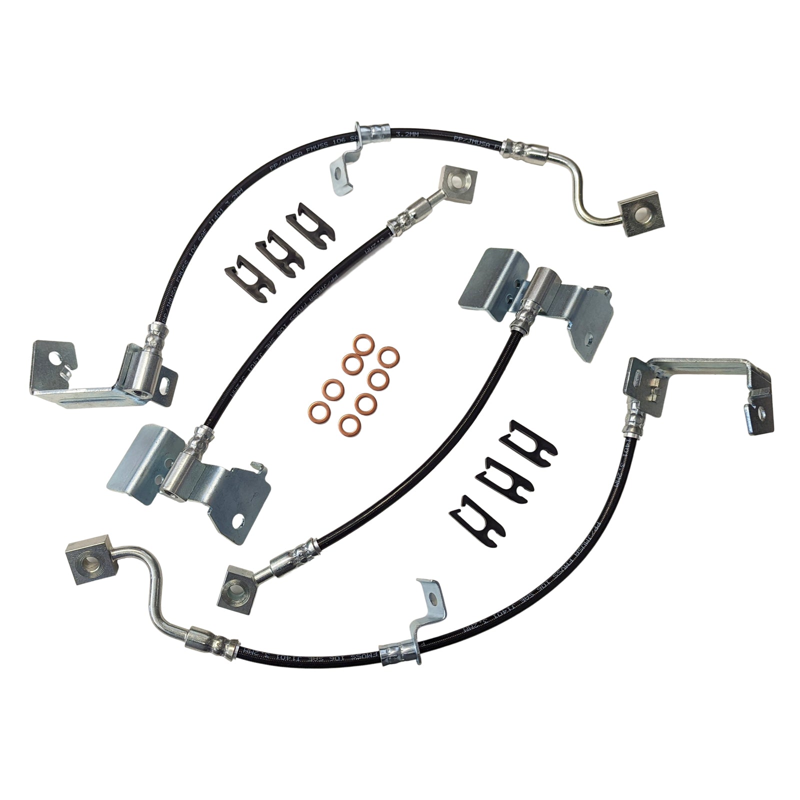 J&M 2013-2014 Ford Mustang GT500 Front & Rear Stainless Steel Brake Hose Kit (Part #22535)