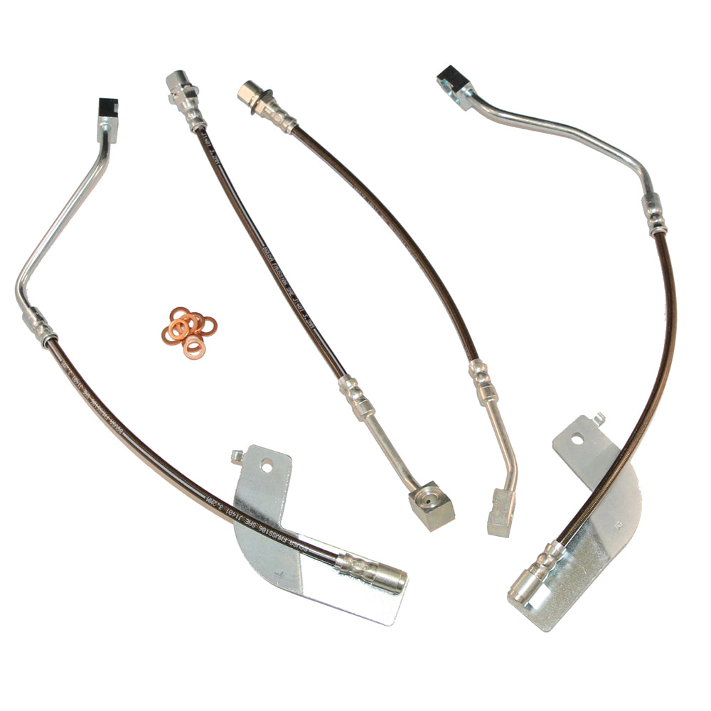 J&M 1999-2004 Ford Mustang Front & Rear Stainless Steel Brake Hose Kit - With Traction Control (Part #22552)