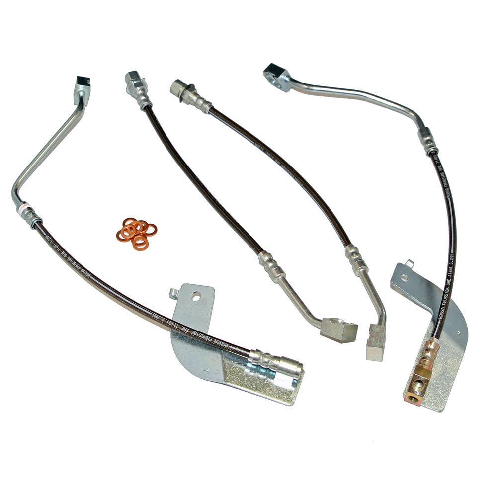 J&M 1999-2004 Ford Mustang Front & Rear Stainless Steel Brake Hose Kit - Without Traction Control (Part #22553)