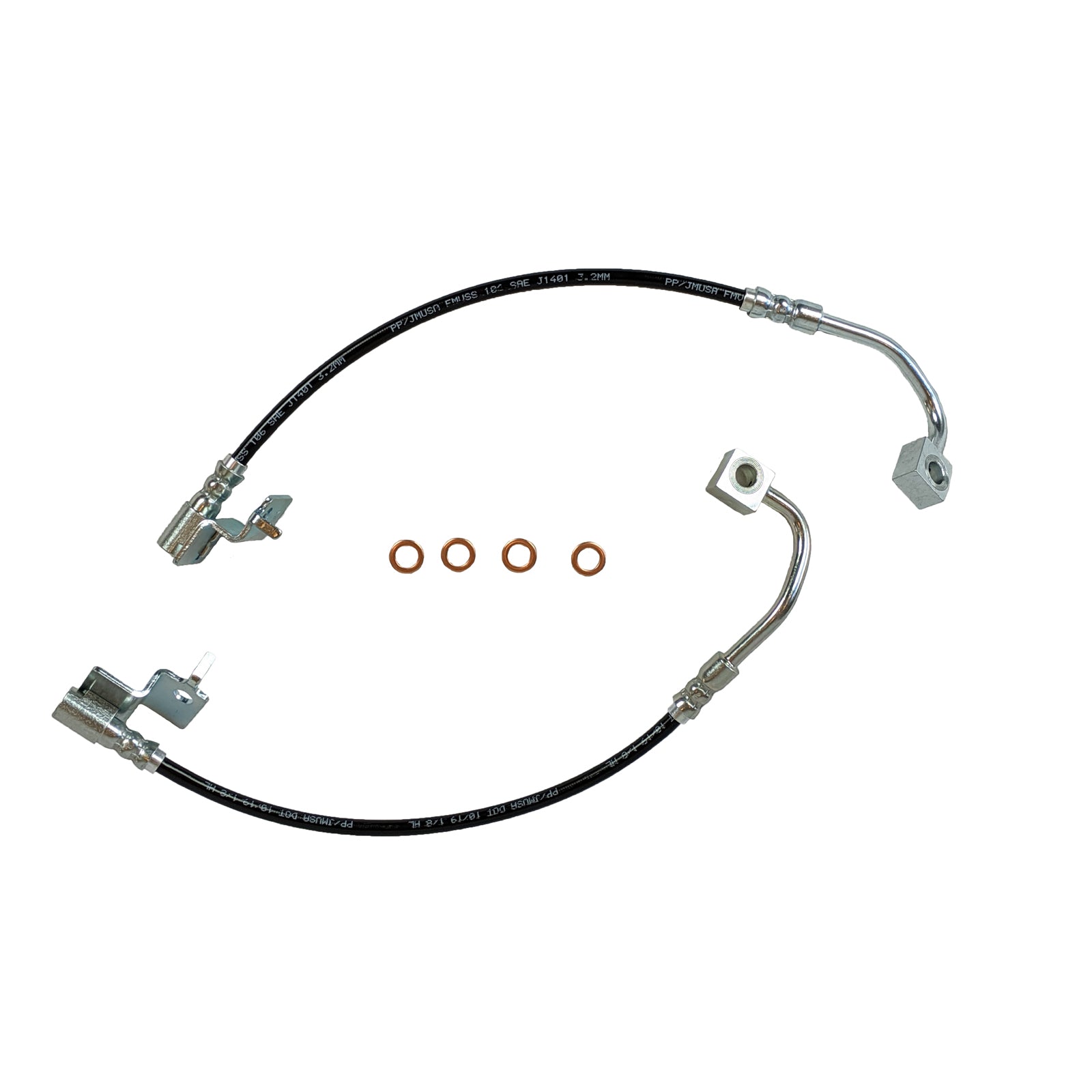 J&M 2015-2023 Ford Mustang GT/EcoBoost Front Stainless Steel Brake Hose Kit (Excl. MagneRide) (Part #22560F)