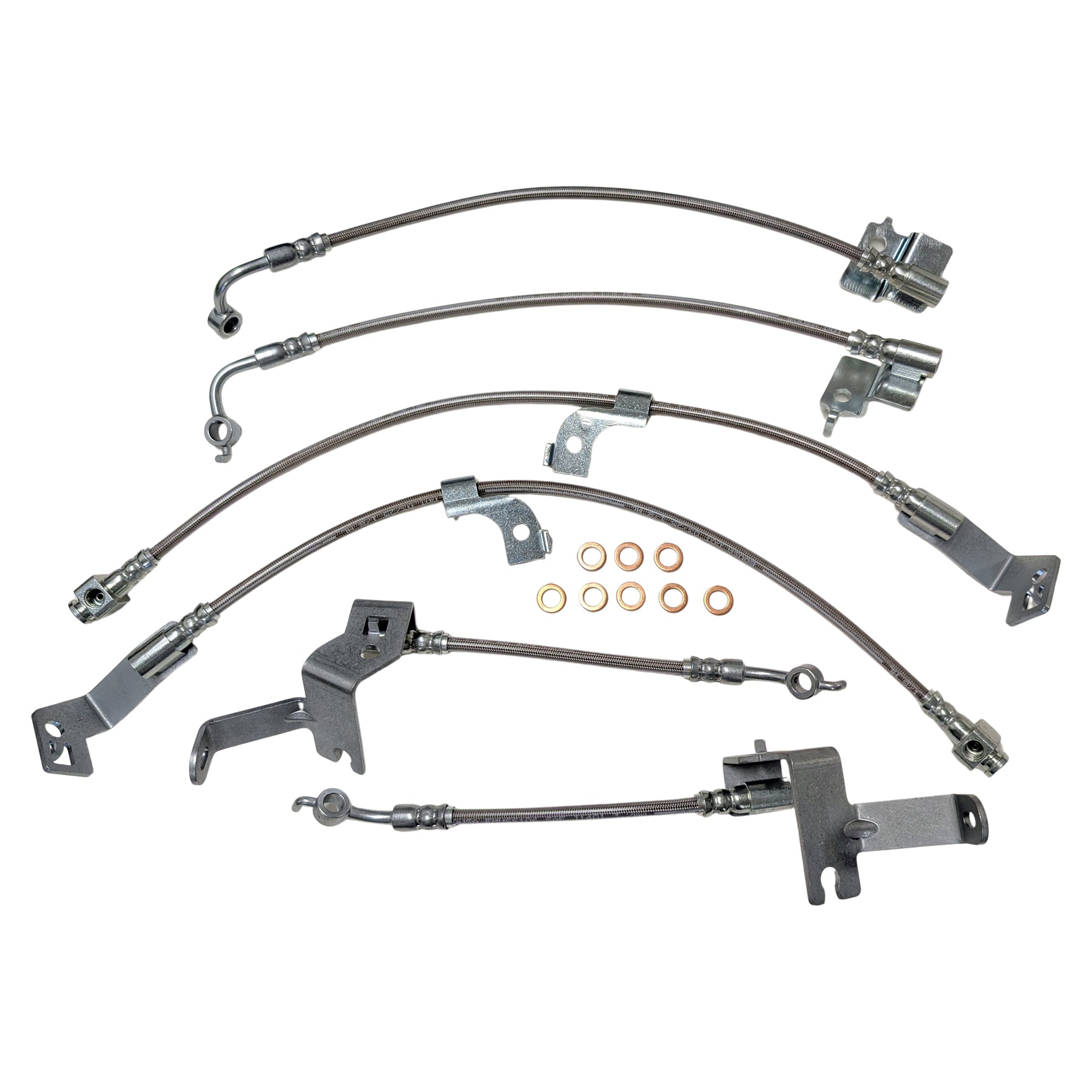 2024+ Ford Mustang S650 Full Front + Rear Stainless Steel Braided Brake Line Kit - Non-MagneRide & Brembo (Black or Clear Cover) (Part #22566)