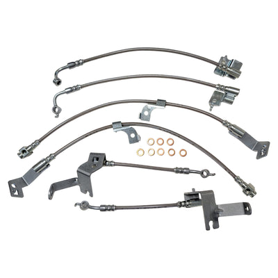 2024+ Ford Mustang S650 Full Front + Rear Stainless Steel Braided Brake Line Kit - Non-MagneRide & Brembo (Black or Clear Cover) (Part #22566)