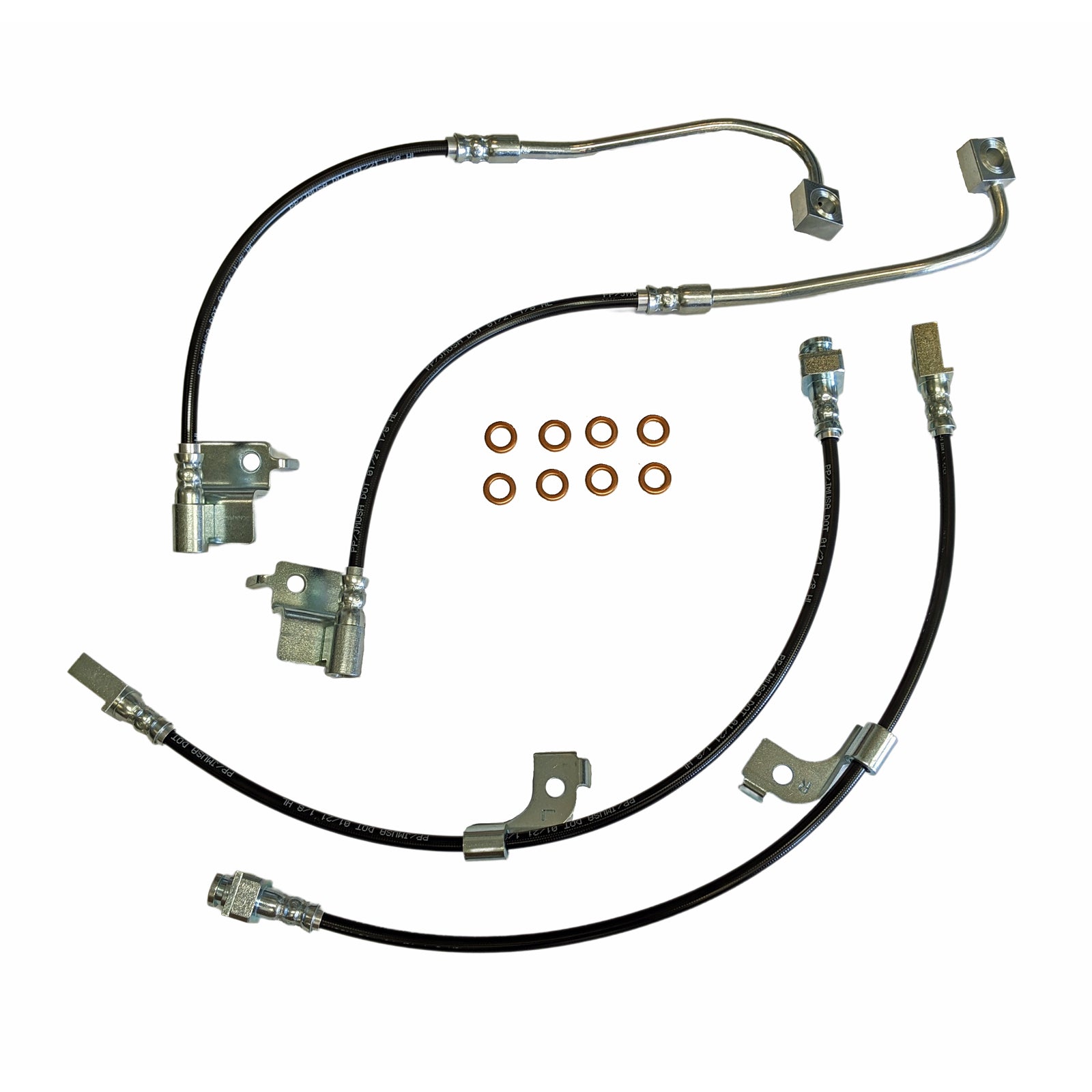 J&M 2015-2020 Ford Mustang GT350 & GT350R Front & Rear Stainless Steel Brake Hose Kit (Part #22580)