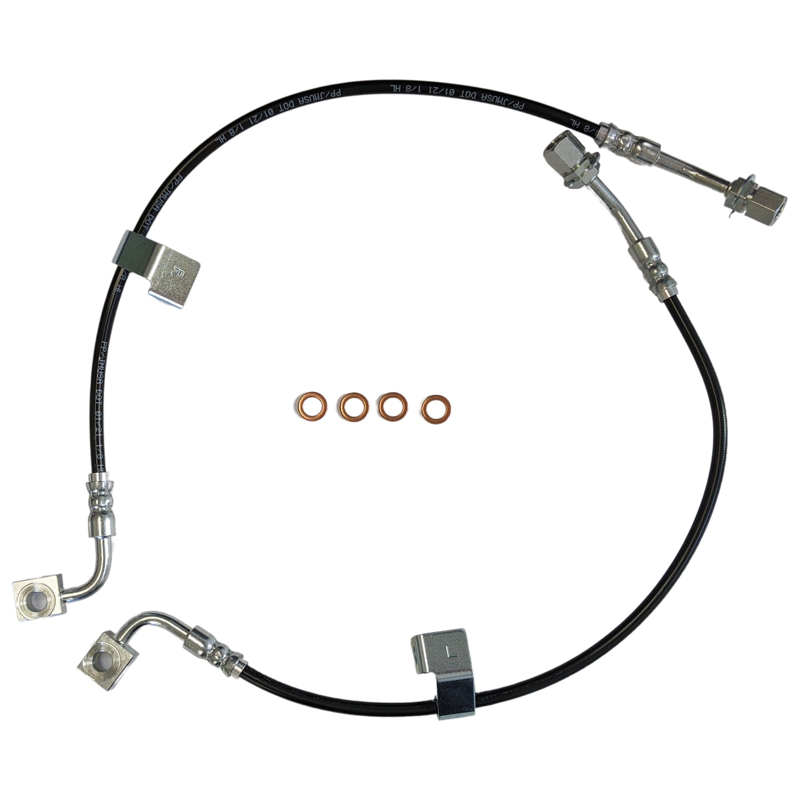 J&M 2018-2023 Ford Mustang GT/EcoBoost/Mach 1 With MagneRide Front Stainless Steel Brake Hose Kit (Part #22590F)