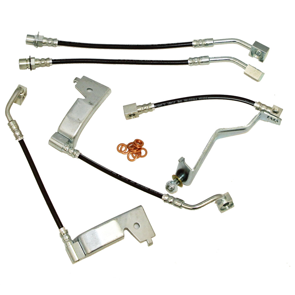 J&M 1994-1995 Ford Mustang Front & Rear Stainless Steel Brake Hose Kit (5-Hose Kit) (Part #22550)