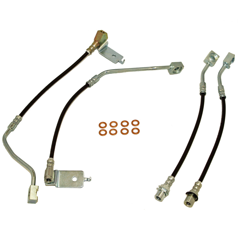 J&M 1996-1998 Ford Mustang Front & Rear Stainless Steel Brake Hose Kit (Part #22551)
