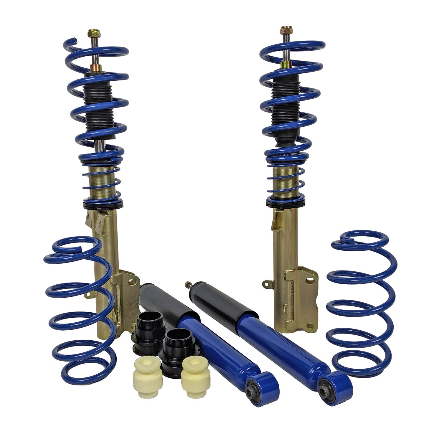 J&M Products 2015-2020 Ford Mustang Front & Rear Ride Height Adjustable Performance Struts & Shocks - Without MagneRide (Part #27015)