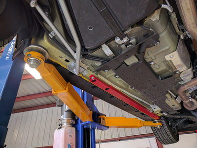 J&M Products 2015-2023 Ford Mustang S550 IRS Full Length Jacking Rails (Steeda Support Brace Compatible) (Part #25510)